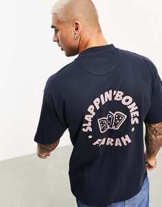 Темно-синяя футболка свободного кроя с принтом на спине Farah Wilby Dominoes