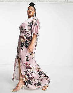 Сиреневое атласное платье макси с рукавами-кимоно Hope &amp; Ivy Plus