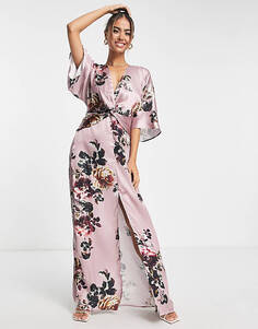 Сиреневое атласное платье макси с рукавами-кимоно Hope &amp; Ivy