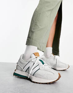 Кроссовки New Balance 327 кремово-белого и зеленого цветов