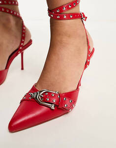 Красные туфли на каблуке с пряжкой Public Desire Ozella