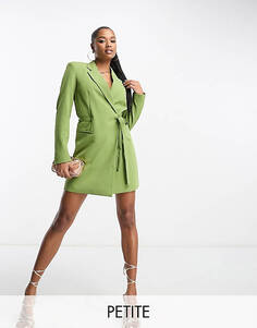 Оливково-зеленое платье-блейзер строгого кроя с поясом Vila Petite