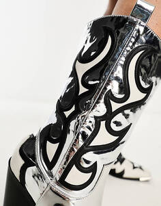 Ботинки в стиле вестерн Public Desire Starrie широкого кроя с серебристым пламенем