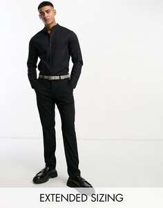Черная элегантная льняная рубашка с воротником-стойкой ASOS DESIGN