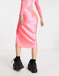 Розовая атласная юбка-комбинация макси COLLUSION