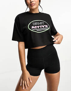 Черная укороченная футболка свободного кроя с короткими рукавами Daisy Street Active Neon