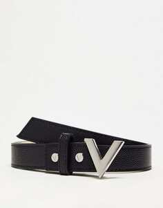 Черный ремень Valentino Divina с серебряным V-образным вырезом