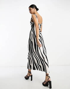 Атласное платье миди с абстрактным зебровым принтом ASOS DESIGN