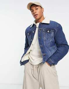 Голубая джинсовая куртка New Look на подкладке борг