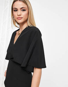 Черное плиссированное блузонное платье миди ASOS DESIGN Tall