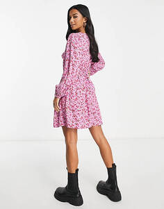 Пурпурное чайное платье мини с оборками Miss Selfridge Petite