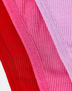 Розовые хлопковые стринги в рубчик из трех штук с Т-образной спинкой ASOS DESIGN