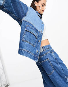 Синие мешковатые джинсы-бойфренды ASOS DESIGN в стиле пэчворк