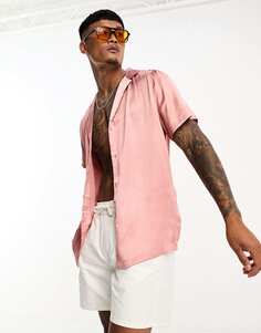 Атласная рубашка с глубоким вырезом пыльно-розового цвета ASOS DESIGN