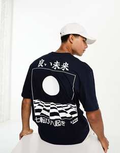 Темно-синяя футболка с японским принтом River Island