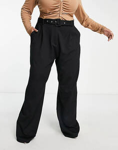 Черные широкие брюки с поясом и поясом ASOS DESIGN Curve