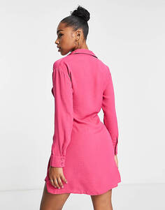 Розовое платье мини с запахом и длинными рукавами New Look