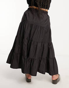 Черная многоярусная юбка макси из тафты COLLUSION Plus