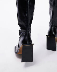 TOPSHOP LIMITED EDITION Черные кожаные ботинки премиум-класса до бедра с квадратным носком Freya