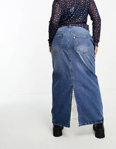 Джинсовая юбка макси Tammy Girl Plus в стиле 90-х с кружевной вставкой