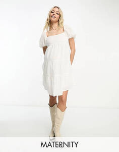 Белое свободное платье мини из хлопка в стиле добби с пышными рукавами Wednesday&apos;s Girl Maternity