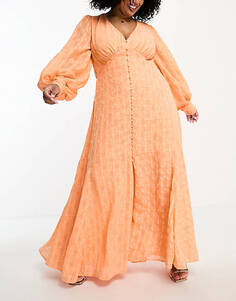 Оранжевое платье макси на пуговицах ASOS DESIGN Curve