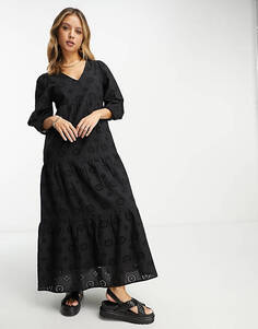 Эффектное черное пляжное платье макси с вышивкой Accessorize