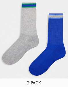 Комплект из двух синих и белых спортивных носков с полосками на щиколотке ASOS DESIGN