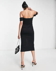 Черное корсетное платье миди с открытыми плечами ASOS DESIGN