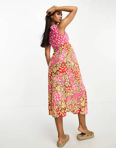Разноцветное платье средней длины с глубоким v-образным вырезом и цветочным принтом Wednesday&apos;s Girl Maternity