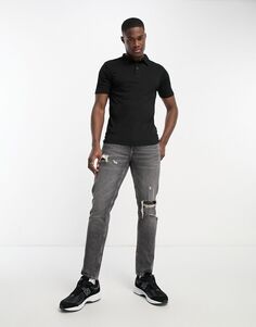 Черная футболка-поло с мускулистым кроем Le Breve