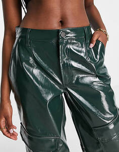 Темно-зеленые широкие брюки карго из искусственной кожи AFRM