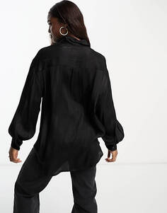 Черная жаккардовая блузка с объемными рукавами Monki