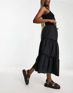 Черная юбка миди Prairie с эластичной резинкой на талии Reclaimed Vintage