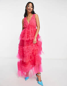 Ярко-розовое платье макси из тюля Amy Lynn Honor