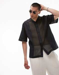 Черная рубашка с квадратными вставками и короткими рукавами Topman
