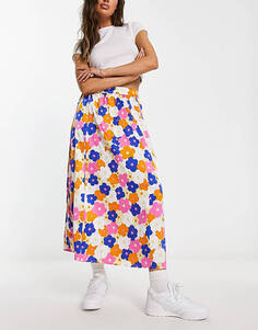 Разноцветная юбка миди Monki с цветочным принтом