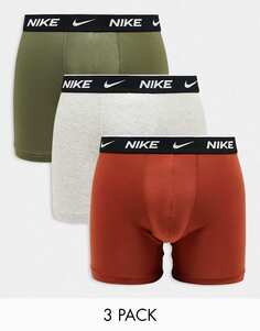 Набор из 3 трусов-стрейч из хлопка Nike Everyday оливкового/оранжевого/серого цвета