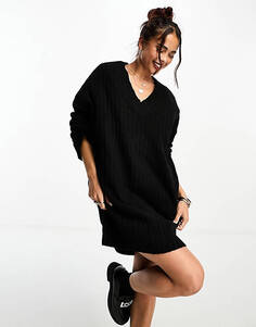 Черное трикотажное платье-джемпер с v-образным вырезом ASOS DESIGN