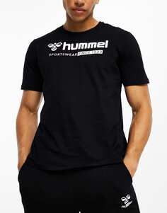 Черная футболка классического кроя с объемным логотипом Hummel