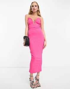 Розовое платье макси с глубоким вырезом и молнией сзади Vesper