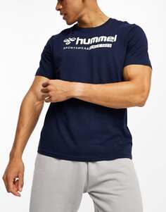 Синяя футболка классического кроя с объемным логотипом Hummel