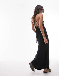 Черное трикотажное платье макси с широким ребристым краем Topshop