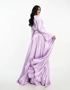 Лавандово-сиреневая юбка с расклешенной оборкой и шарфом Kanya London Bridesmaid Lehenga