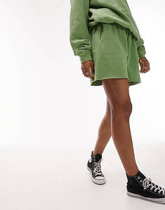 Зеленые шорты-джоггеры с необработанным краем в винтажном стиле Topshop
