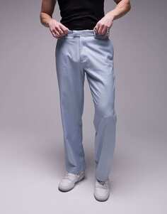 Голубые широкие брюки из смесового льна Topman