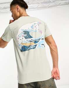 RIPNDIP футболка Great Wave цвета шалфея с принтом на груди и спине