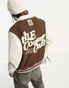 Тренерская куртка The Couture Club из коричнево-бежевого шнура с принтом логотипа.