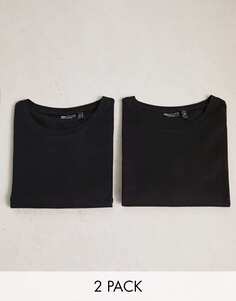 Комплект из двух черных футболок с круглым вырезом ASOS DESIGN