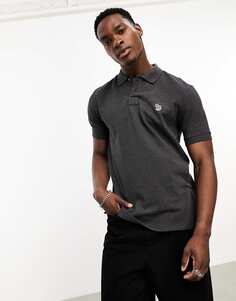 Темно-серая рубашка-поло из пике стандартного кроя с зебровым логотипом PS Paul Smith